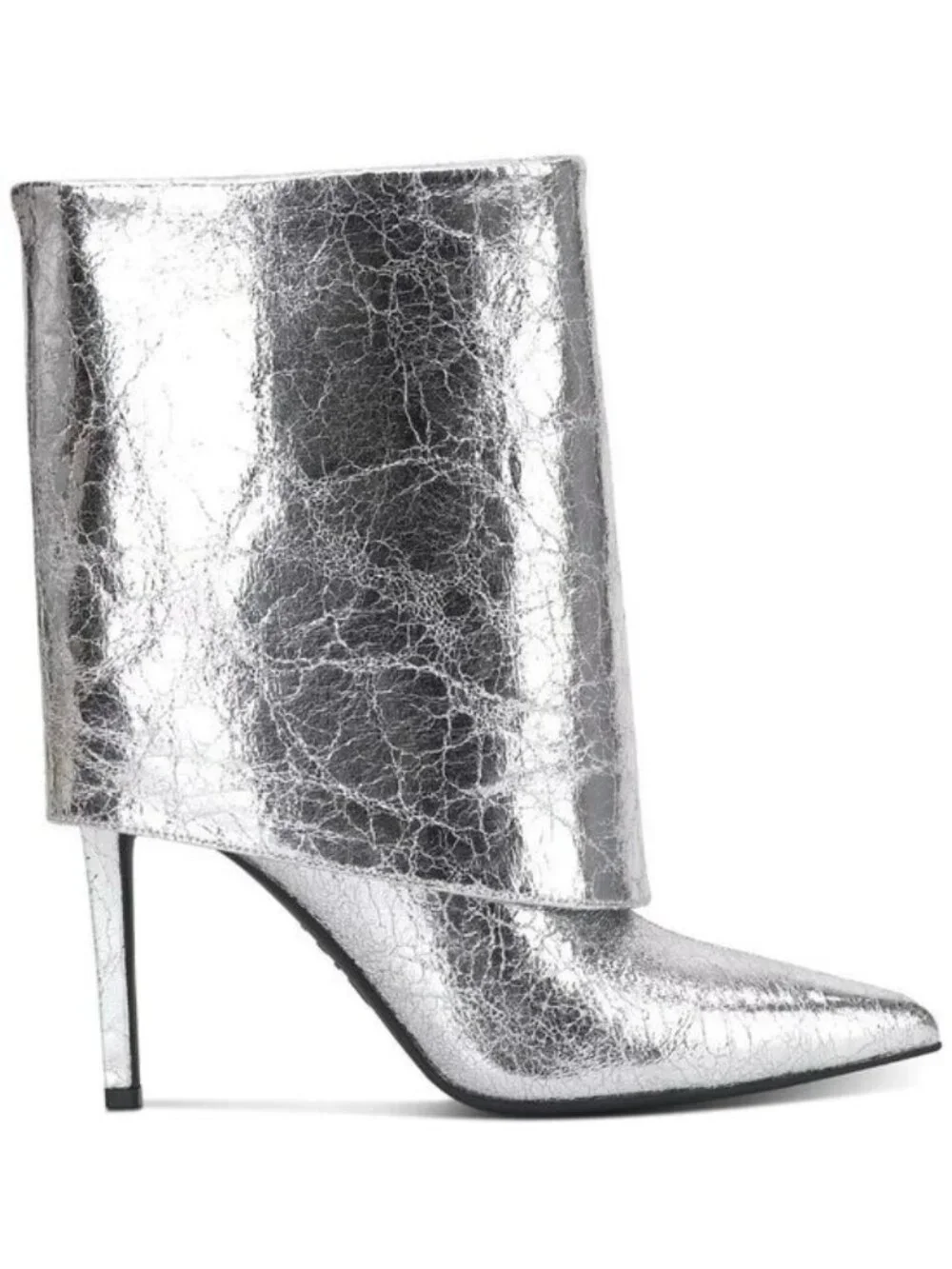 New INC Women’s Sabeel Bootie Silver Crinkle Leather Fold-Over Cuff 8.5M - Picture 2 of 5